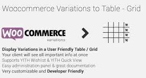Woocommerce Variations to Table – Grid